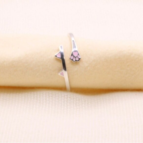 925 Sterling Silver Pet Cat Kitty Paw Ring - Picture 6 of 7